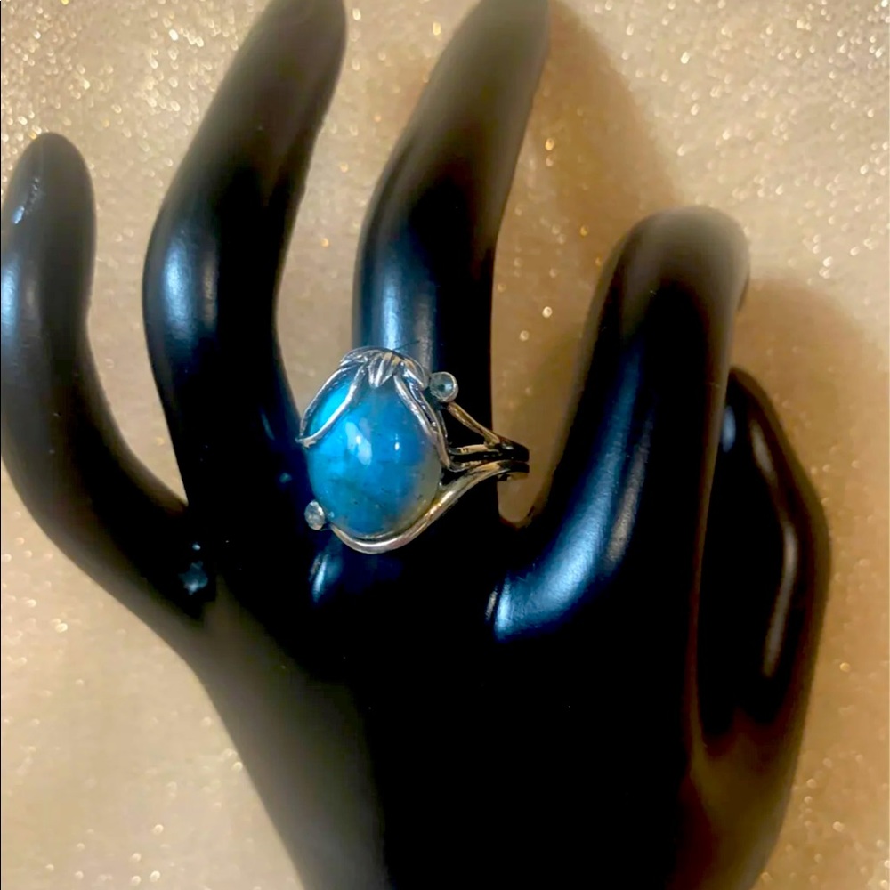 Sterling Silver Labradorite with blue Topaz Ring Size 8